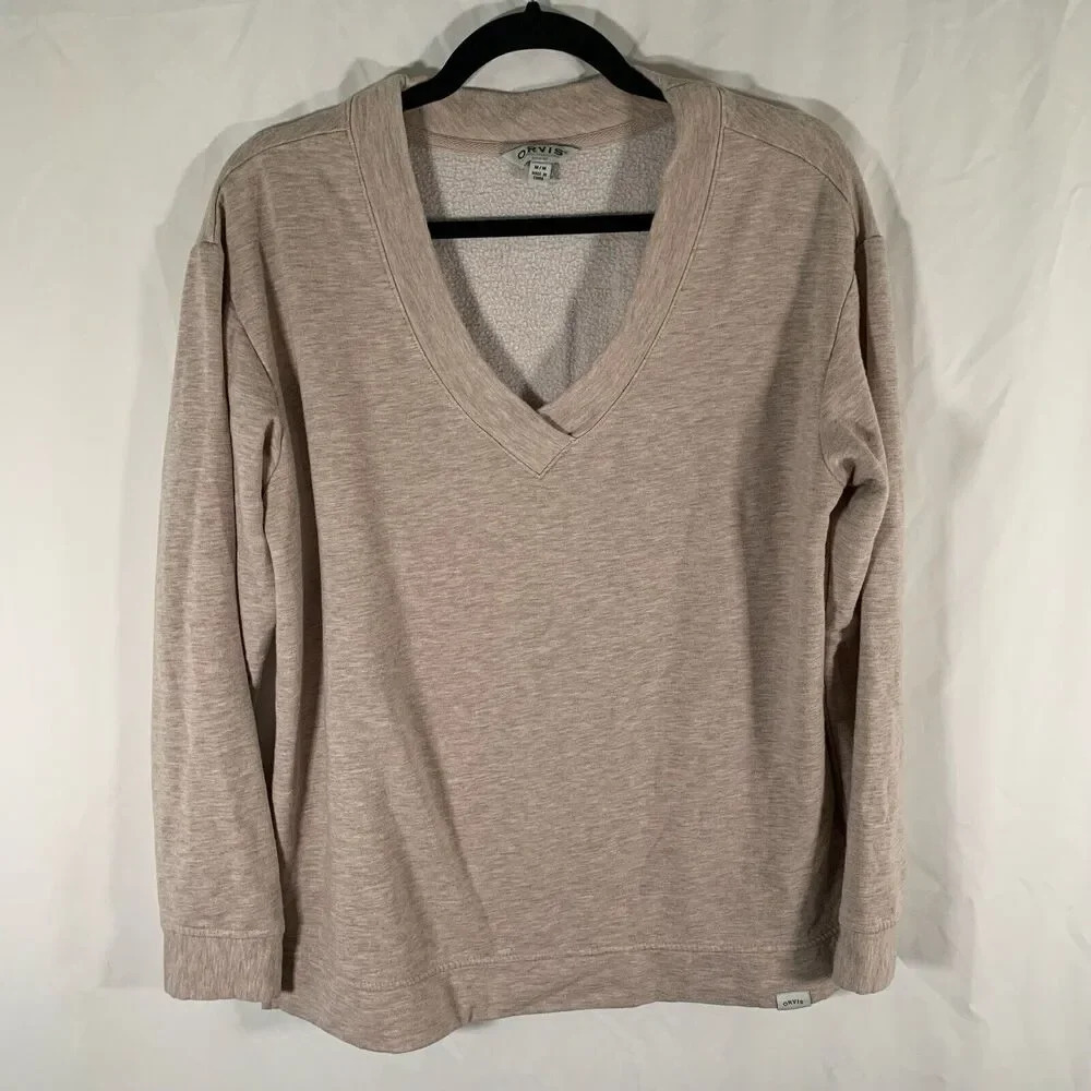 Orvis Sweater Women's Medium Beige Vneck Long Sleeve Modal Blend Pullover